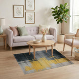 Grey and Yellow Distressed Geometric Area Rug