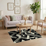 Black White Geometric Infinite Stairs Area Rug