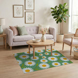 White Daisy Meadow Green Area Rug