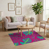 Vibrant Pink Monstera Leaf Area Rug
