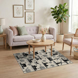 Beige Winter Village Windmill Silhouette Rug