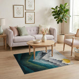 Teal Mountain Sunrise Washable Area Rug