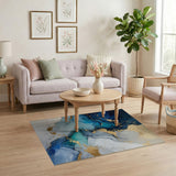 Navy Blue Gold Fluid Abstract Area Rug