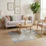 Abstract Curved Beige Neutral Area Rug
