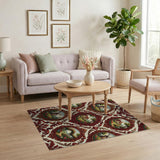Ornate Red Frame Windmill Cottage Area Rug