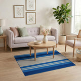 Bold Vertical Blue Striped Area Rug