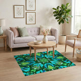Teal Green Geometric Mandala Area Rug
