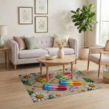 ODIKA Washable Colorful Popsicle & Daisy Floral Area Rug - Low Pile Non-Slip Indoor Rug