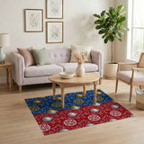 Festive Navy Blue Red Bauble Snowflake Area Rug