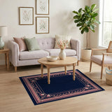 Pink Ornate Scallop Border Navy Area Rug