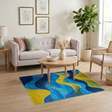 Multi-color and Patterns Wavy Multi-Color Abstract Area Rug