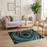 Hypnotic Teal Vortex Spiral Area Rug
