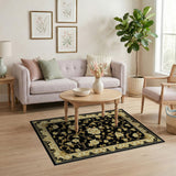 ODIKA Washable Black and Gold Baroque Floral Area Rug - Low Pile Non-Slip Vintage Carpet