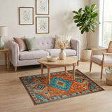 Southwestern Terracotta Teal Southwestern Geometric Area Rug