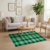 Vibrant Green Black Checkered Area Rug