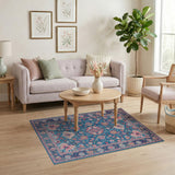 Blue and Teal Persian Floral Medallion Area Rug