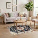 Navy Blue Distressed Floral Vintage Area Rug