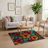 Vibrant Hibiscus Monstera Tropical Area Rug