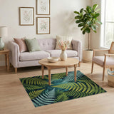 Lush Teal Fern Canopy Area Rug