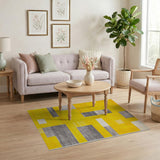 Vibrant Yellow Gray Geometric Abstract Area Rug