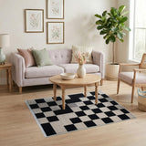 Modern Black White Checkered Woven Area Rug