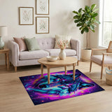 Neon Cyberpunk Wolf Head Area Rug