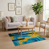 Vibrant Geometric Blue Yellow Abstract Area Rug