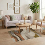 Abstract Wavy Brown Tan Geometric Area Rug