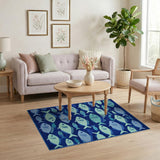 Deep Blue Swimming Fish Area Rug