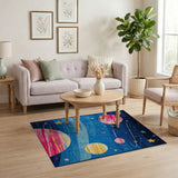 Kids Space Galaxy Cartoon Area Rug with Planets Stars