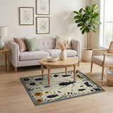 Vintage Gold-Framed Insect Floral Area Rug