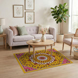 Vibrant Pink Yellow Mandala Persian Rug
