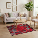 Bold Red Geometric Circles Area Rug