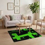 Neon Green Cyber Circuit Geometric Area Rug