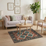 Terracotta Teal Southwestern Diamond Area Rug