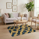 Playful Dog Bone Heart Yellow Area Rug