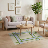 Abstract Geometric Beige Area Rug with Green Blue