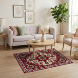 Traditional Persian Red Red Traditional Persian Area Rug with Floral Medallion