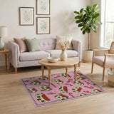 Whimsical Pink Gingerbread Houses Candy Cane Rug