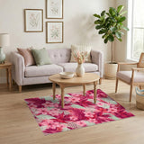 Floral Vintage Pink Vibrant Pink Floral Area Rug