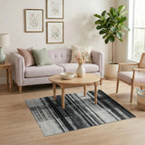 Black and White Distressed Black White Grid Area Rug