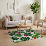 Lush Monstera Leaf Pink Hibiscus Area Rug