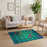 Teal Pink Bat Geometric Area Rug