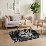 Black and White Abstract Cat Portrait Black White Area Rug