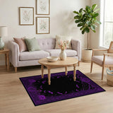 Washable Purple Gothic Bat & Skull Halloween Area Rug