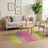Vibrant Yellow Pink Geometric Stripe Area Rug