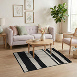 Bold Black White Striped Woven Black and White Area Rug