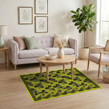 Vibrant Yellow Black Bear Geometric Area Rug