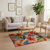 Vibrant Hibiscus Palm Leaf Coastal Area Rug