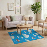 Pixel Airplane Cloud Sky Kids Rug